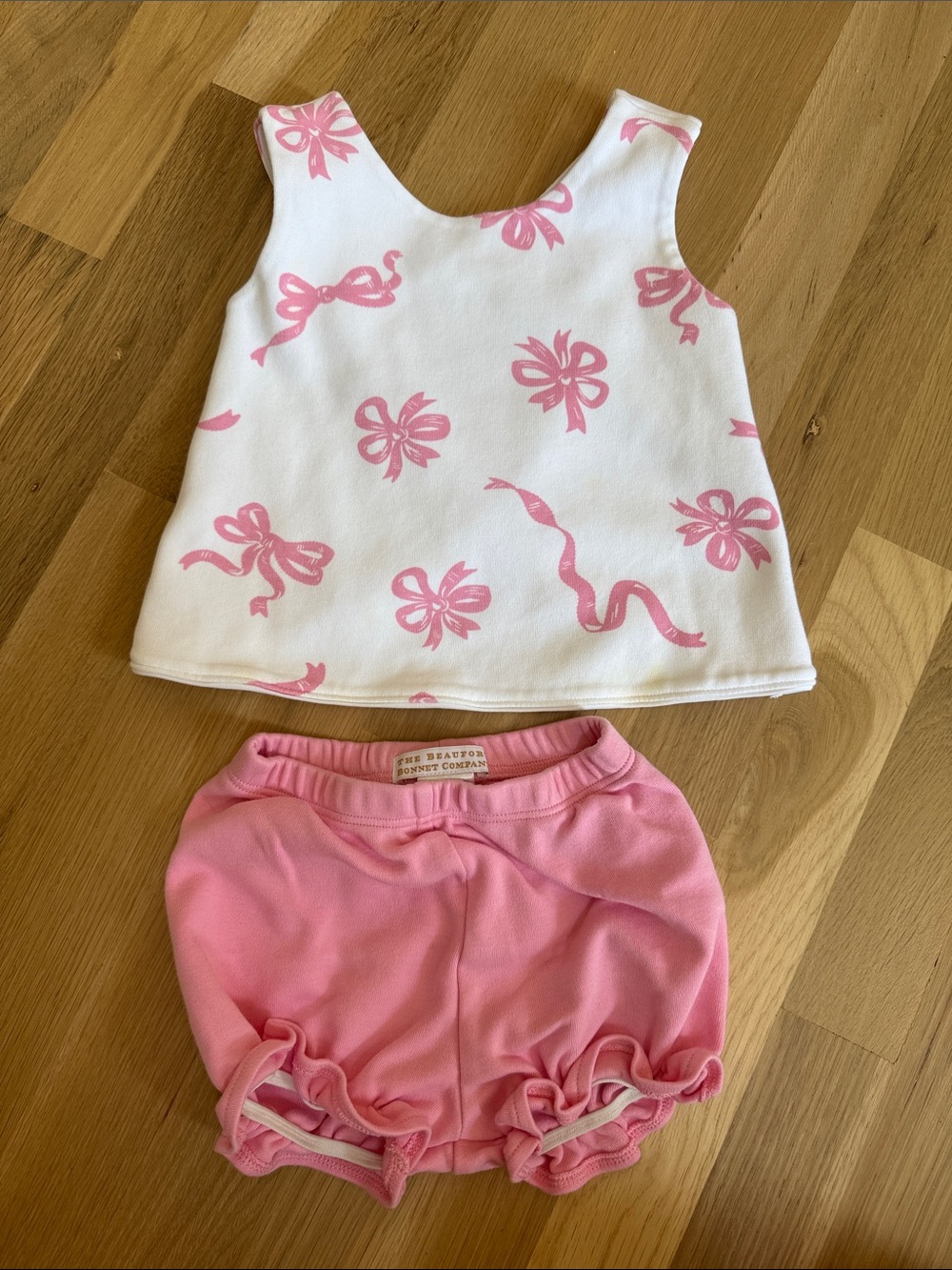 The Beaufort Bonnet Company White Tank with Pink Bow Print & Pink Bloomers